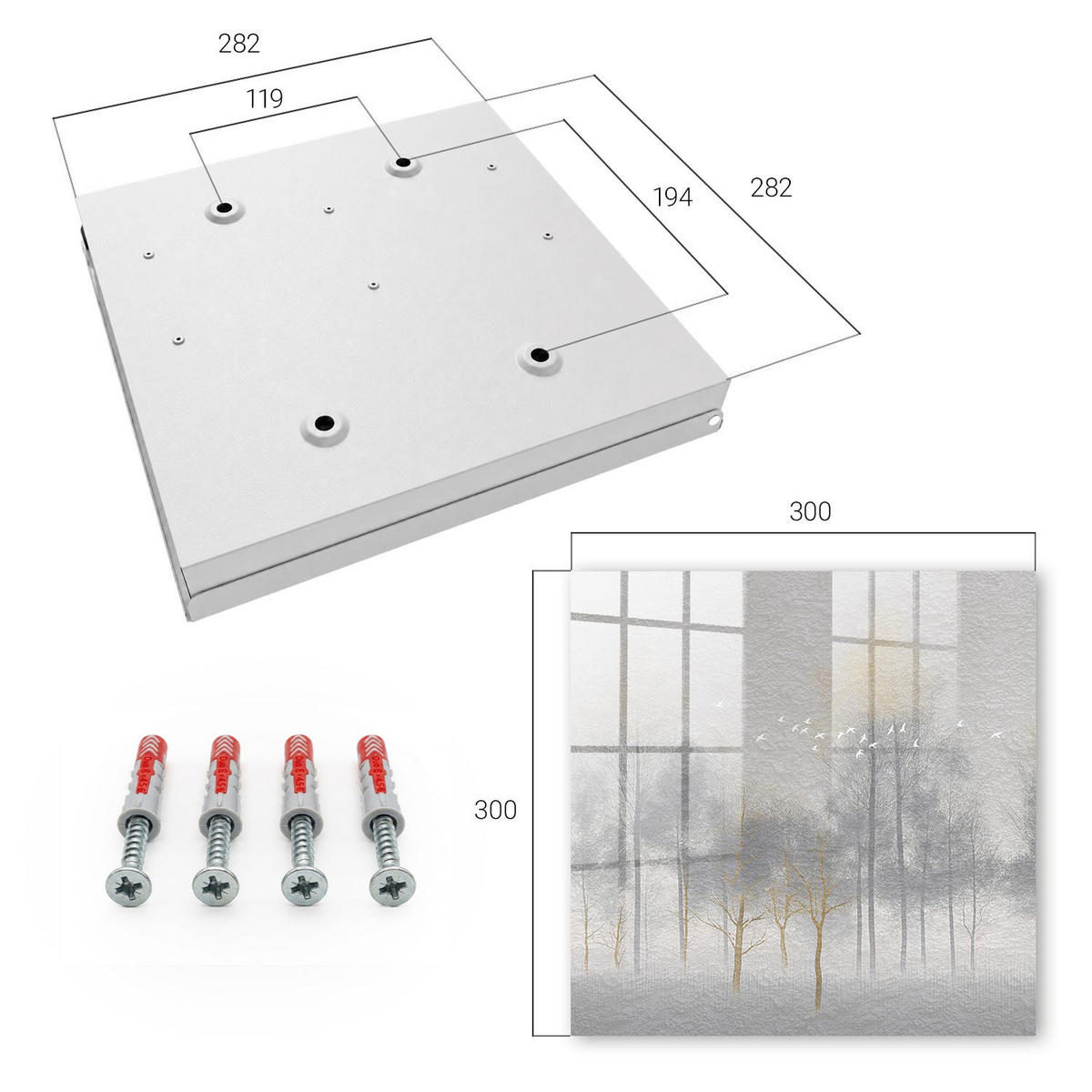 SCHLÜSSELBOX Weiß 30x30 cm – Türöffnung nach rechts - Nebelwald - Grau, Metall (30/30/5cm) - TULUP