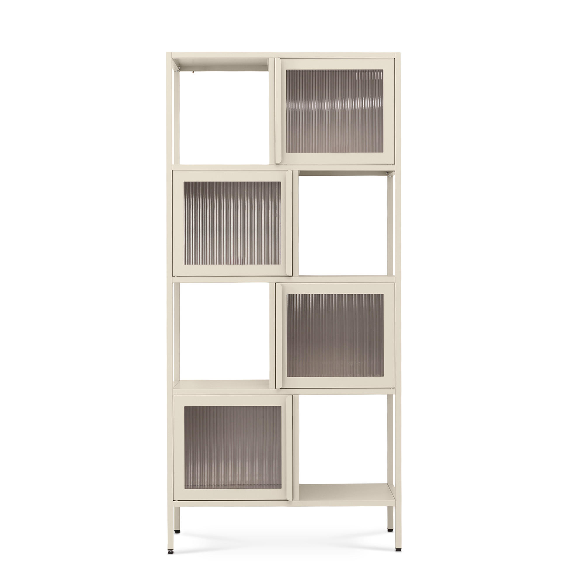 METALLREGAL industriell, 170 cm hoch, 4 Türen, 4 Fächer, beige und geriffeltes Glas - Beige, Metall (80/170/35cm) - Sicaan