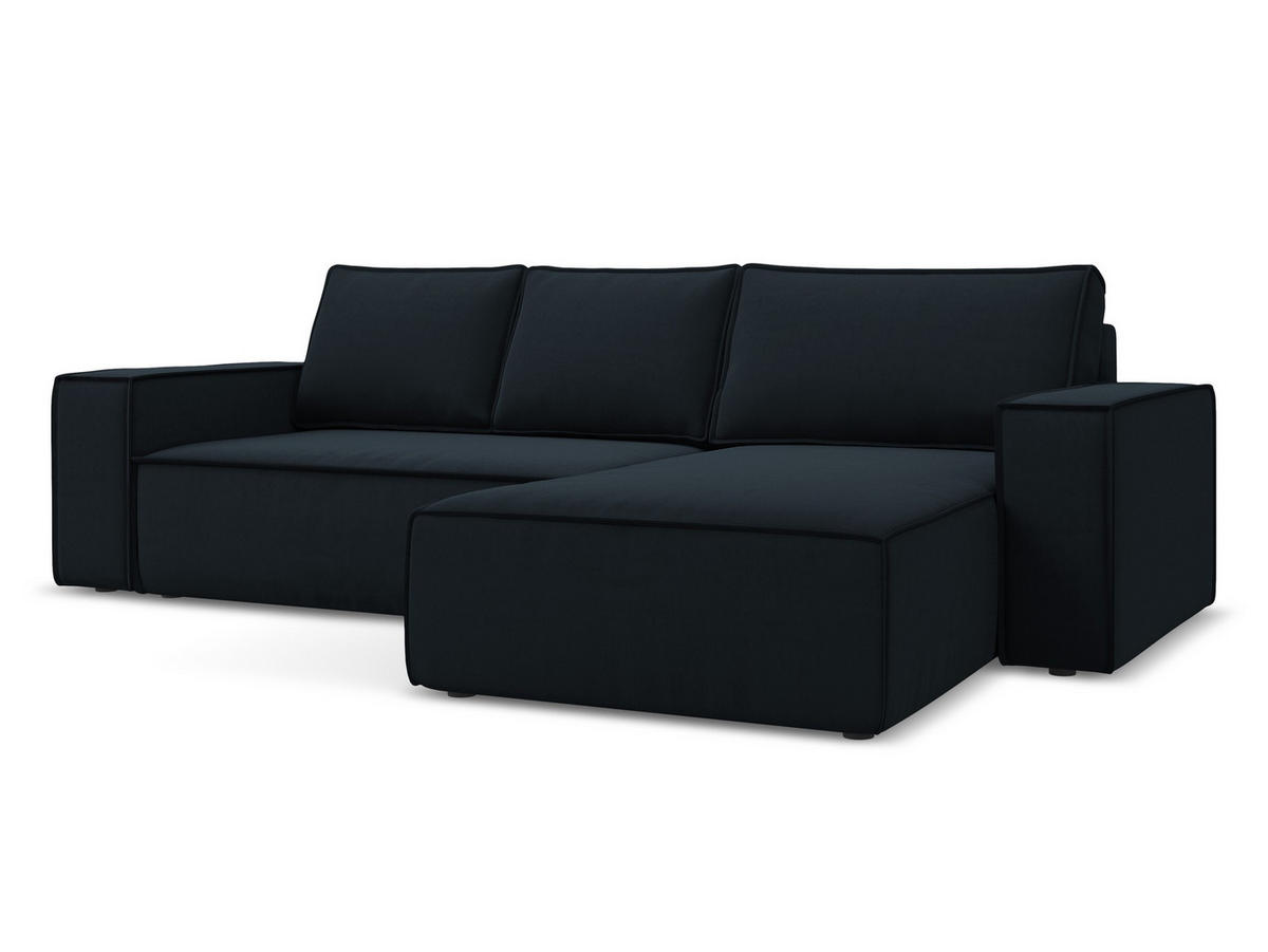 ECKSOFA mit Schlaffunktion Samt Stoff Blau - Blau/Schwarz, Kunststoff/Textil (290/185cm) - Makamii