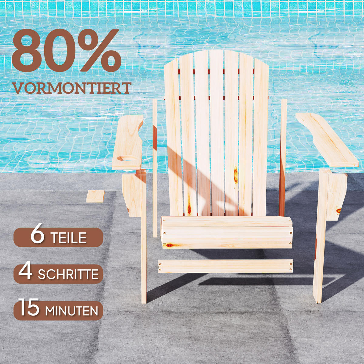 ADIRONDACK-GARTENSTUHL DE-08336 mit Becherhalter Natur - Naturfarben, Holz (95/93/72cm) - ComfortXL