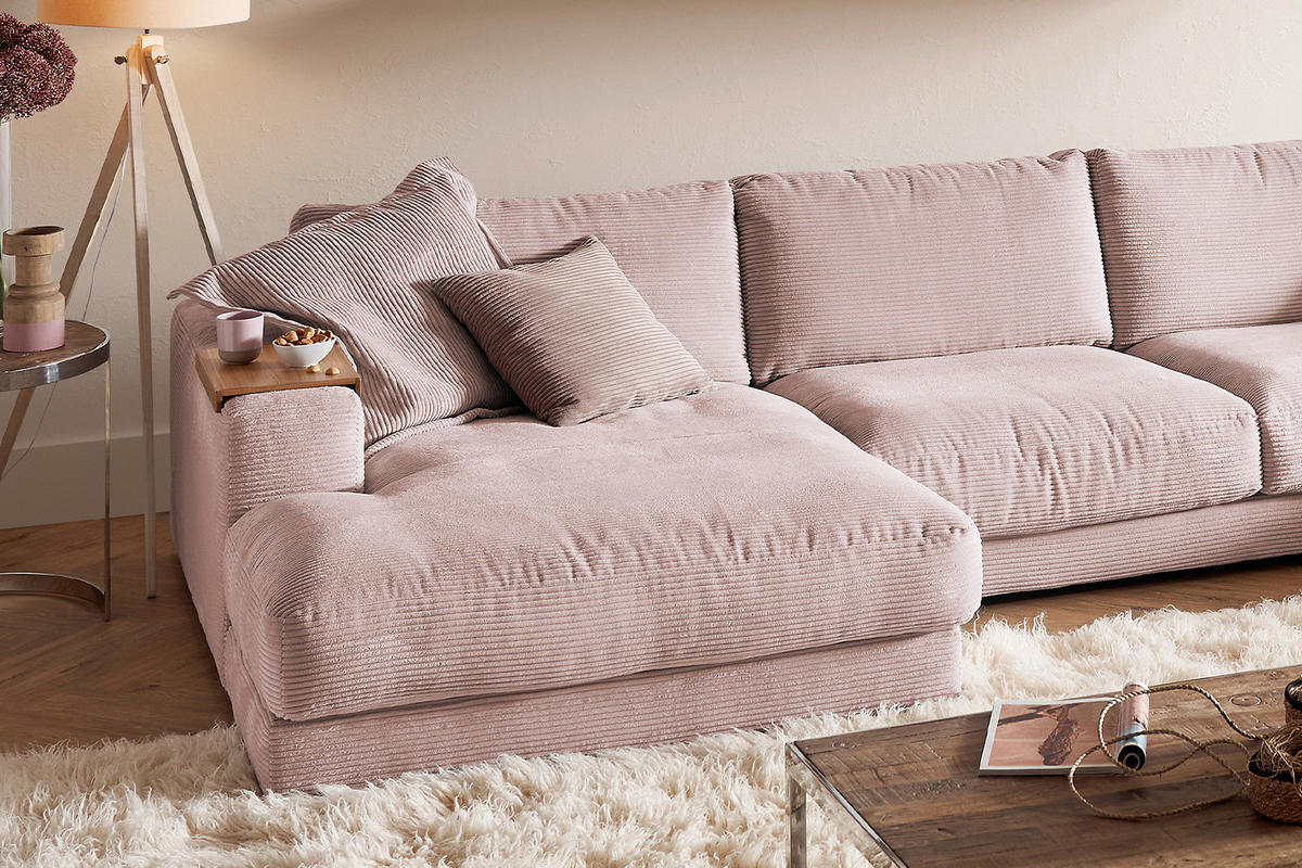 WOHNLANDSCHAFT MADELINE Pink Cord - Pink/Schwarz, Kunststoff/Textil (425/86/224cm) - KAWOLA