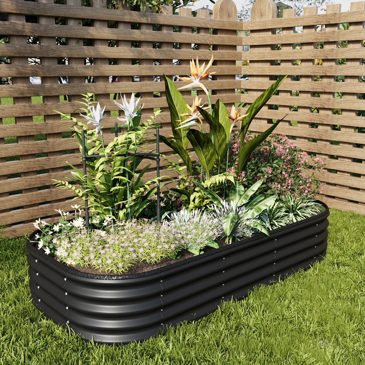 HOCHBEET-PFLANZKASTEN mit Pflanzenstütze aus verzinktem Stahl in Anthrazit Oval Garten Balkon 160 × 80 × 30 cm 6,5 kg - Silberfarben, Metall (80/30/160cm) - Livingandhome