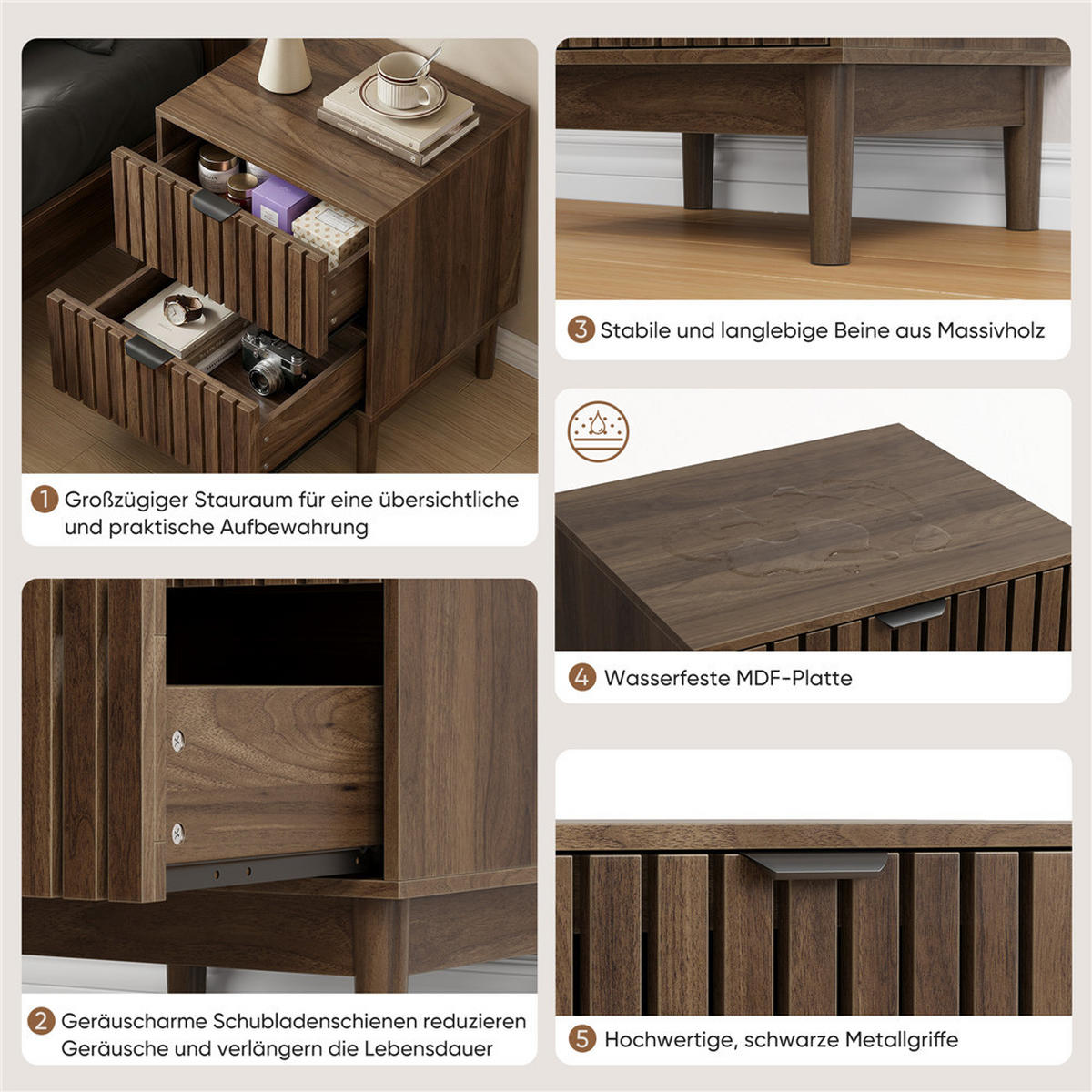 NACHTTISCH Nussbaum 45/56,5/39 cm mit 2 Schubladen - Walnussfarben, Holz (45/56.5/39cm) - Kaket