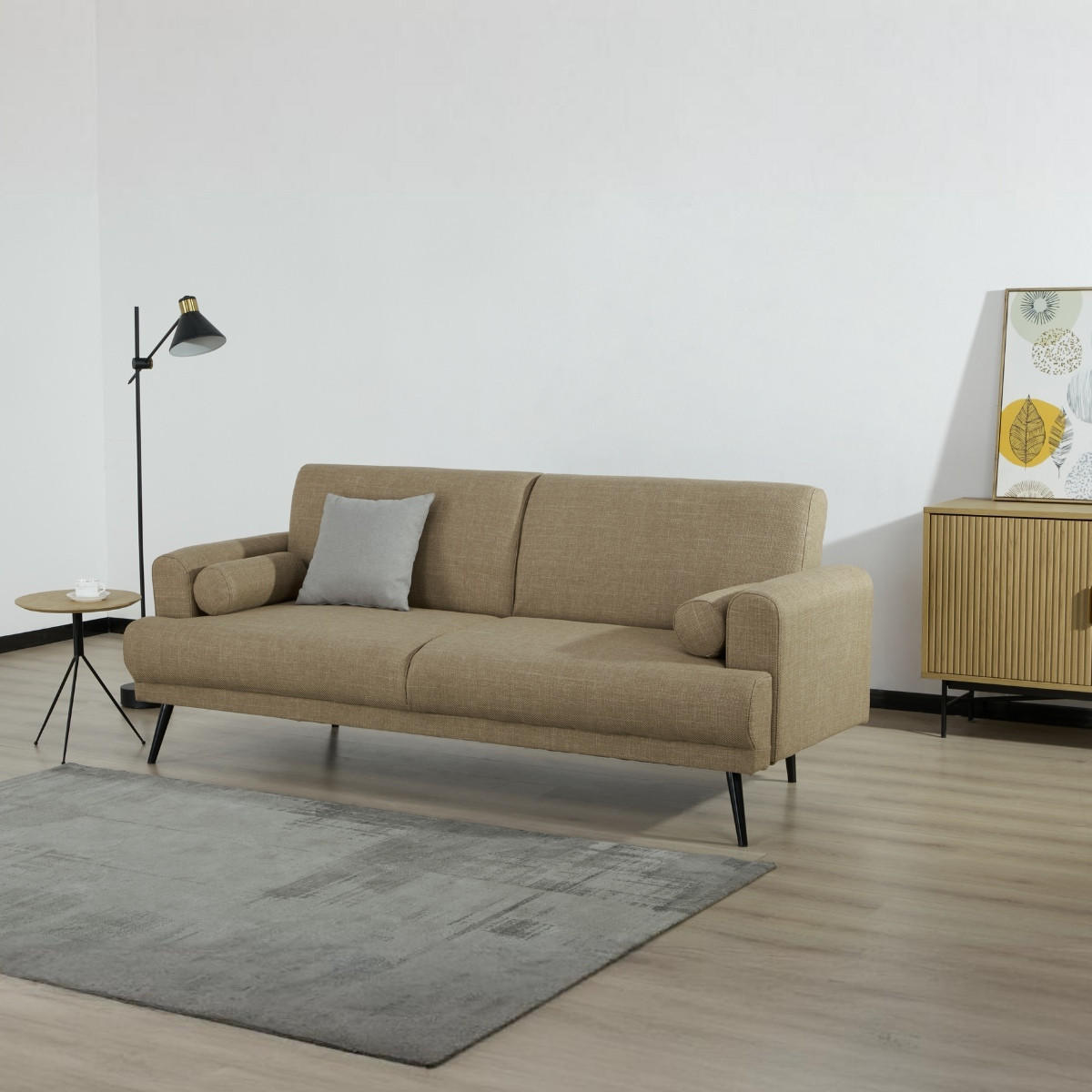 SCHLASOFA 3-Sitzer aus Stoff 209x91x85cm, taupe - Taupe, Textil (91/85/209cm) - Giga Meubel