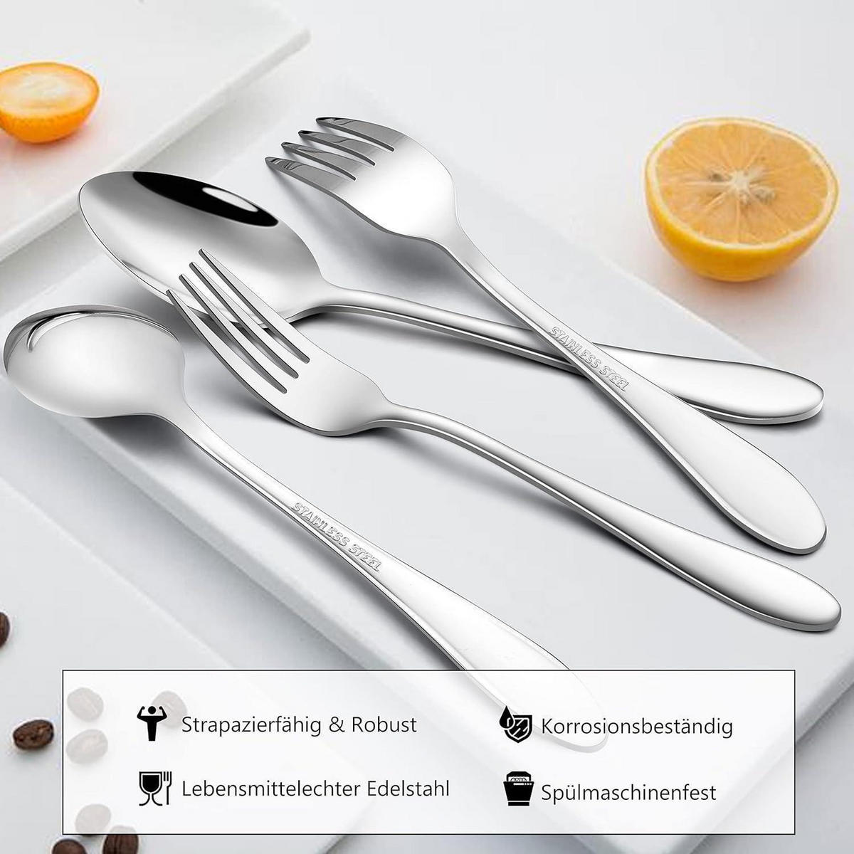 BESTECKSET 12-teilig Edelstahl Hochglanzpoliert - Silberfarben, Metall