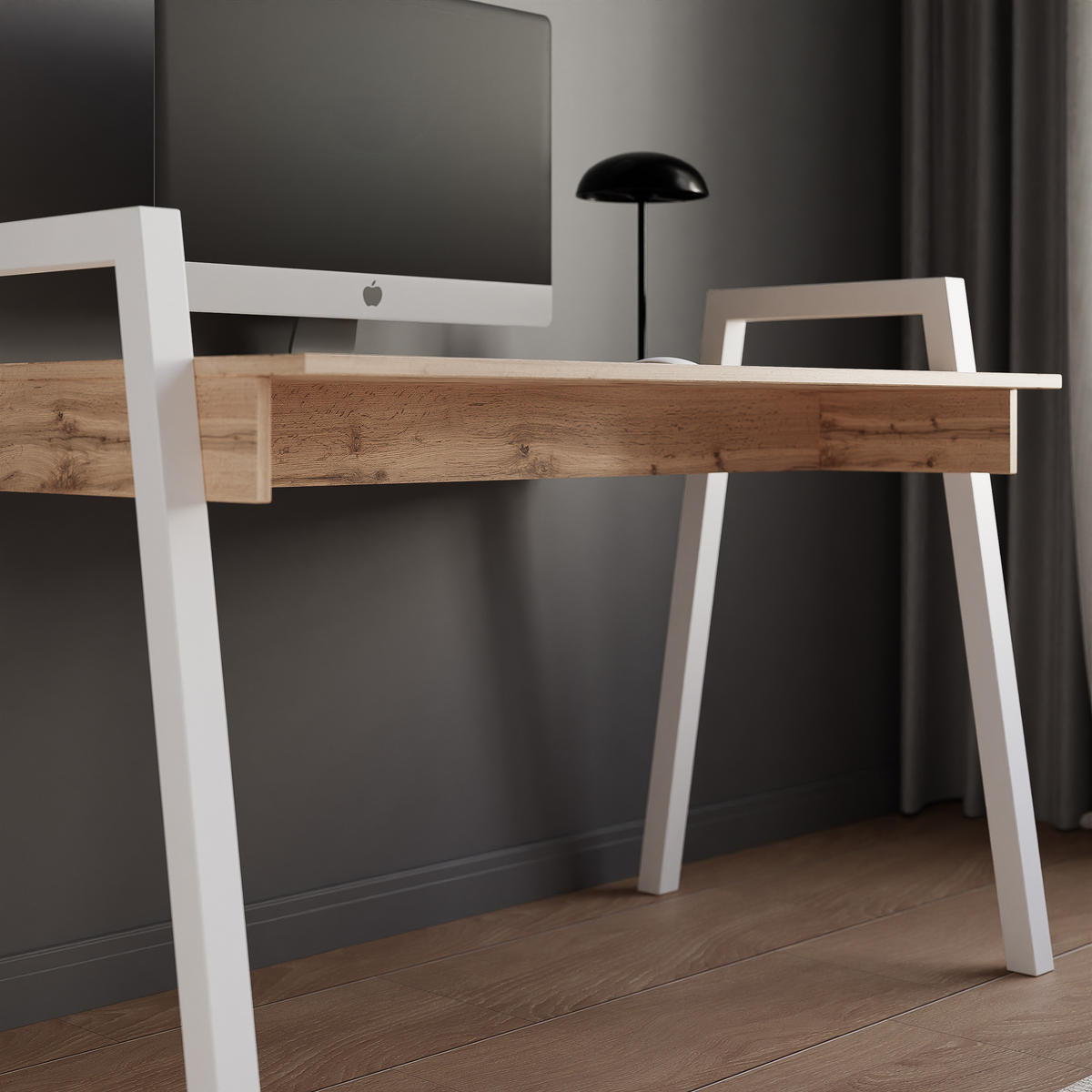 SCHREIBTISCH NOVO 120/68/82 cm, Weiß / Wotan-Eiche - Eiche Wotan/Weiß, Holzwerkstoff/Metall (68/120/82cm) - Idohome
