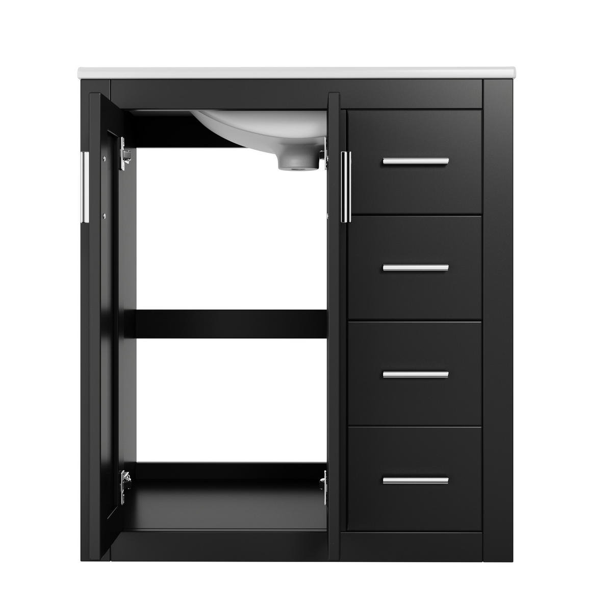 WASCHTISCHKOMBI 76/46.5/85.5 cm Schwarz mit 3 Schubladen und Waschtisch, ohne Wasserhahn - Edelstahlfarben/Schwarz, Holz/Holzwerkstoff (46.5/85.5/76cm) - Oxeza