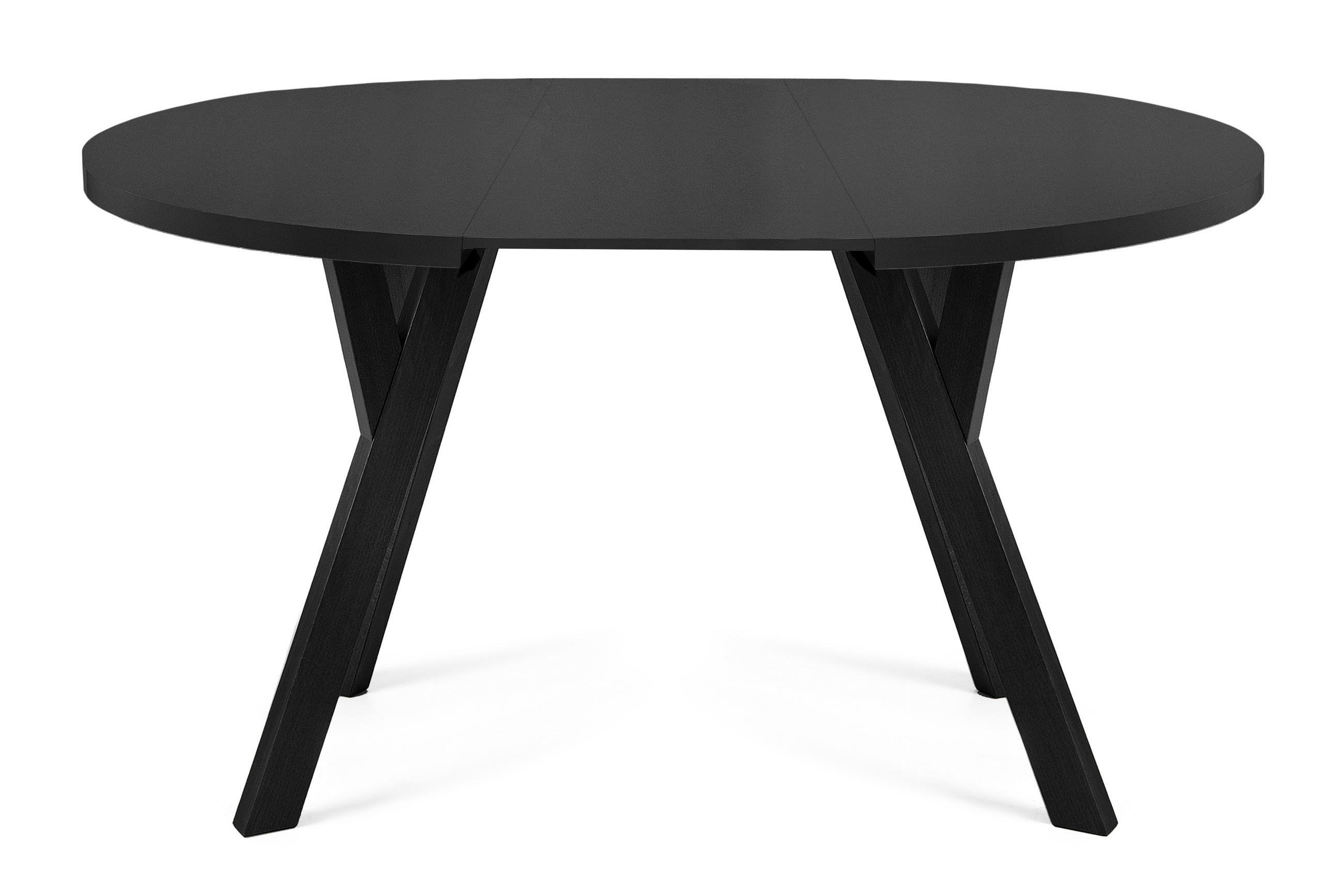 ESSTISCH INDAGA Ausziehbar 100-180cm Rund, mattschwarz - Schwarz Hochglanz/Schwarz, Holz (100/180/75cm) - KONSIMO®