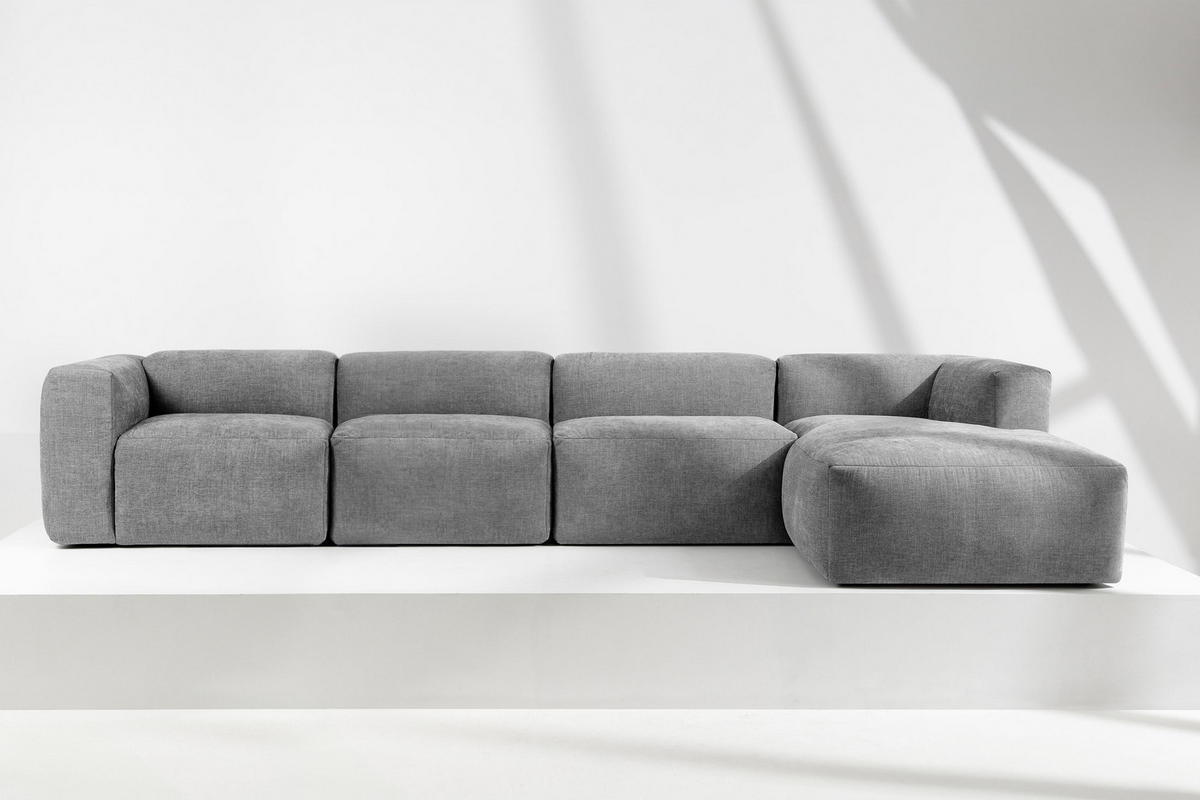 ECKMODULSOFA-RECHTS BUFFO 6-Sitzer mit extrem weicher Sitzfläche, Gewebestoff, aschgrau - Hellgrau, Textil (377/180cm) - KONSIMO®