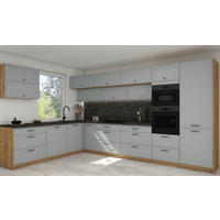 L-FORM KÜCHENZEILE Salo 18-tlg Eiche Artisan / Dust Grey Matt 387,2 / 266,7 / 207cm - Blum Teilauszug - Eiche Artisan/Grau, Holzwerkstoff/Metall (387.2/207/266.7cm) - Feldmann-Wohnen