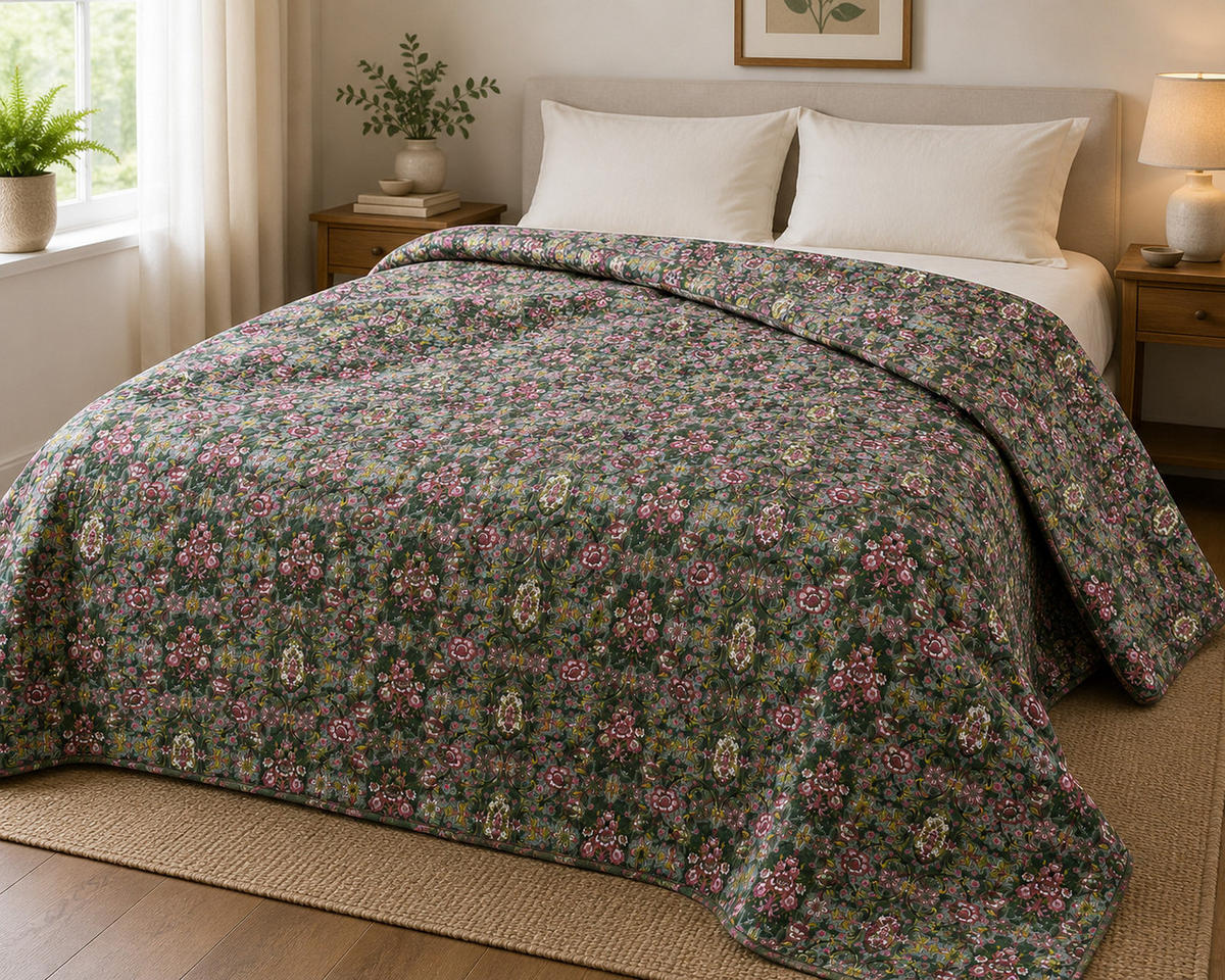 WOHNDECKE in Quilt-Optik | 140 × 180 cm | 70 % Polyester, 30 % Baumwolle - Multicolor, Naturmaterialien (140/180cm) - AU Maison