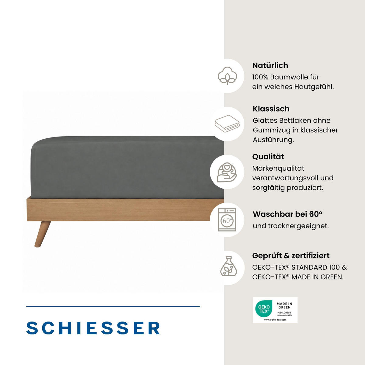 BETTLAKEN Smoothy - 100% Baumwolle - 160x260 cm - Grau - Grau, Textil (160/260cm) - SCHIESSER