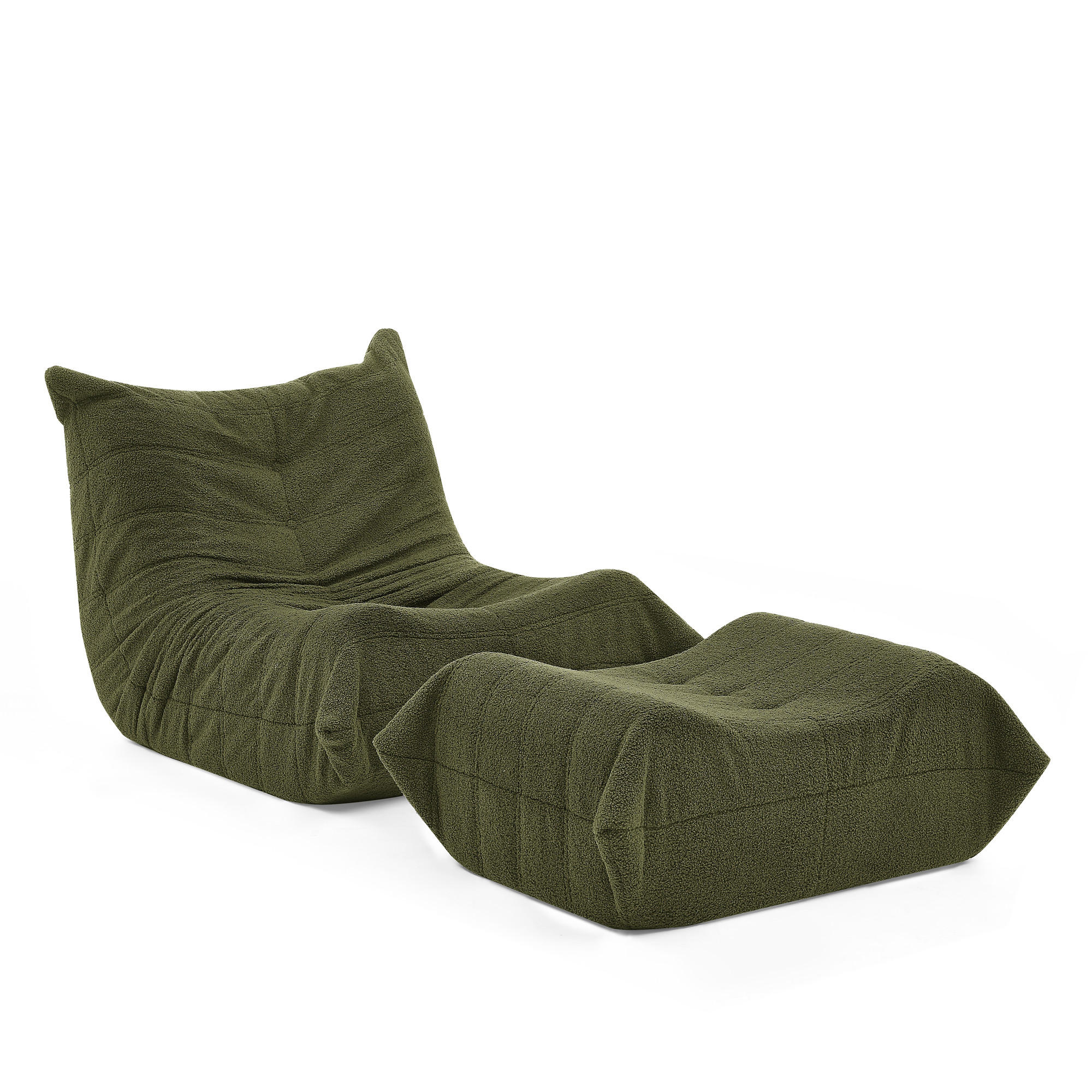 LAZY SOFA Teddyfell Optik mit Hocker weich & ergonomisch - Grün, Textil (100/70/90cm) - Urban Meuble