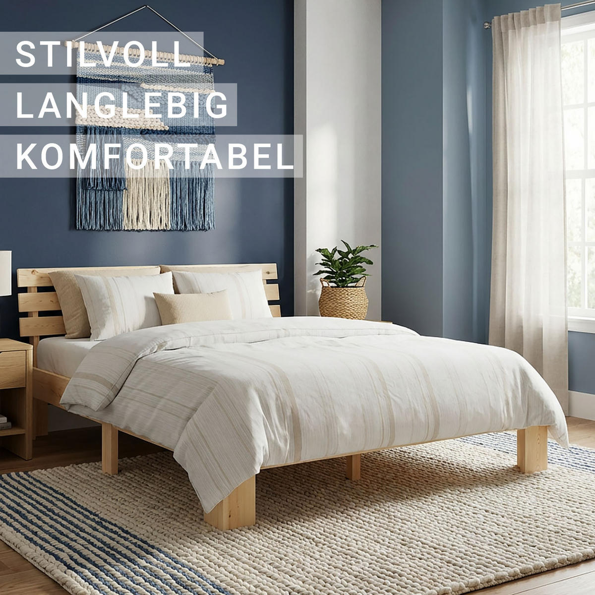 HOLZBETT Natur 160/200 cm Doppelbett mit Lattenrost - Naturfarben, Holz (160/200cm) - Homestyle4u