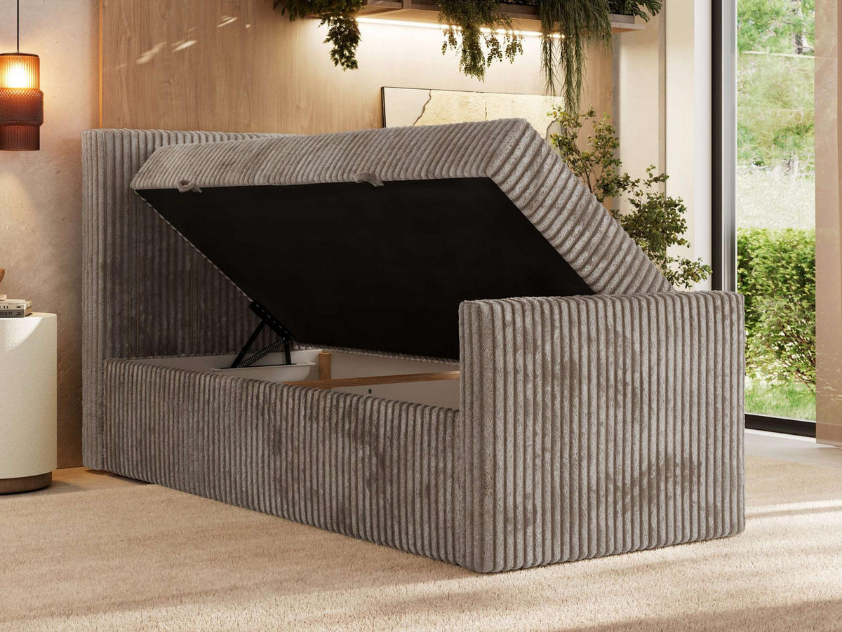 BOXBETT TILIANO DUO 90/200 - Hellbraun Cord - H4 - Topper T25 - Links Seite - Hellbraun, Textil (90/200cm) - MKS