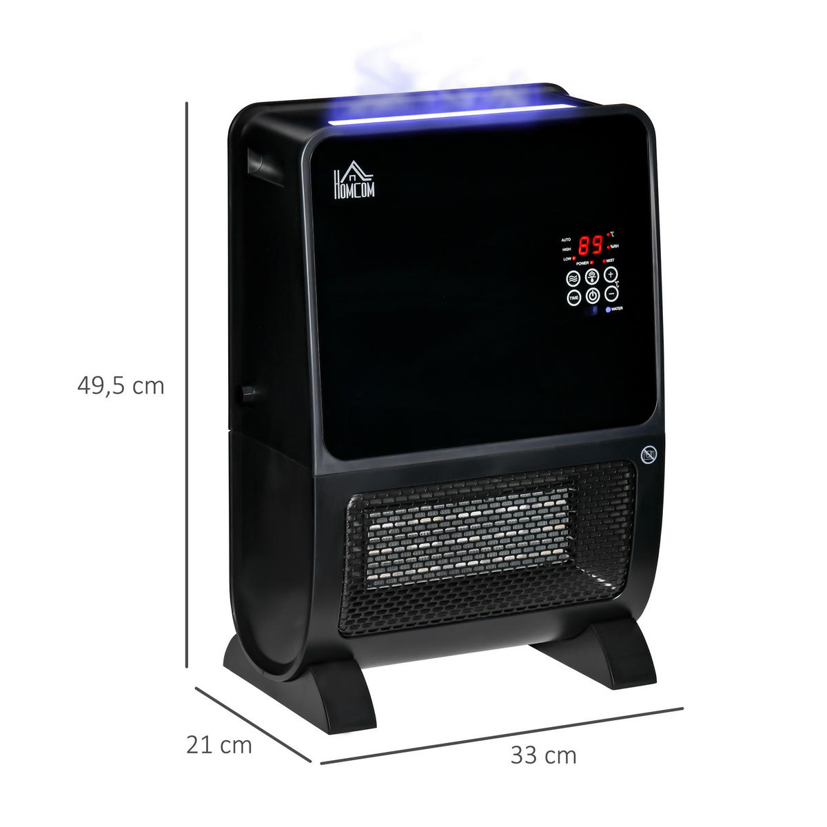 HEIZGERÄT, mit Fernbedienung, 8-Stunden-Timer, 2000W, ABS, Schwarz - Schwarz, Metall (21/49.5/33cm) - HOMCOM