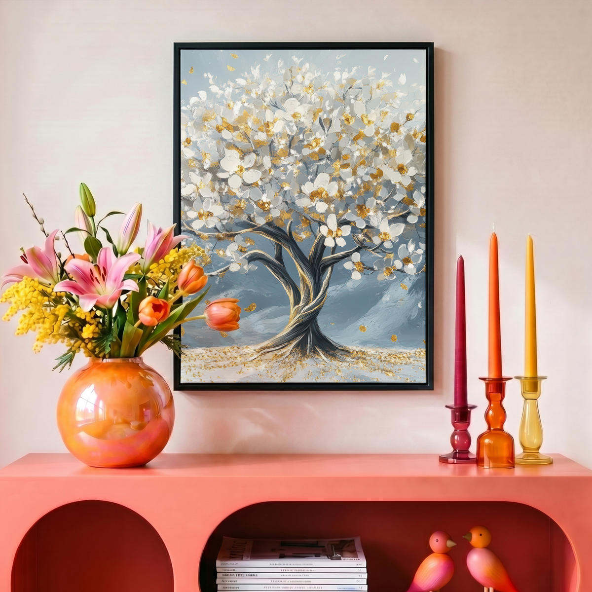 LEINWAND Bilder mit Rahmen - Baum - Winter - Baum des Lebens - Modern - Gold - 30x40 - Goldfarben, Textil (30/40cm) - MuchoWow