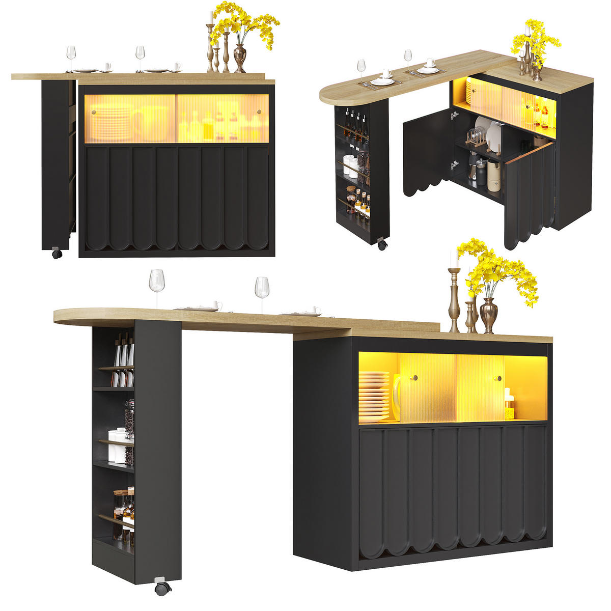 BARTISCH DE-38350 135/205 cm ausziehbar mit LED-Beleuchtung Schwarz - Schwarz, Holzwerkstoff (39/135/100cm) - ComfortXL