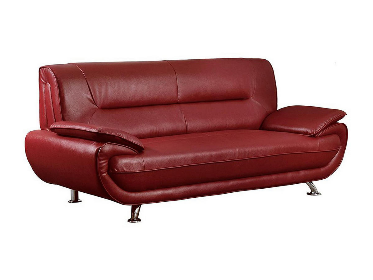 SOFA - 3 Personen - kunstleder - rot Nigel - Rot, Leder/Metall (209/91/89cm) - Vente-Unique
