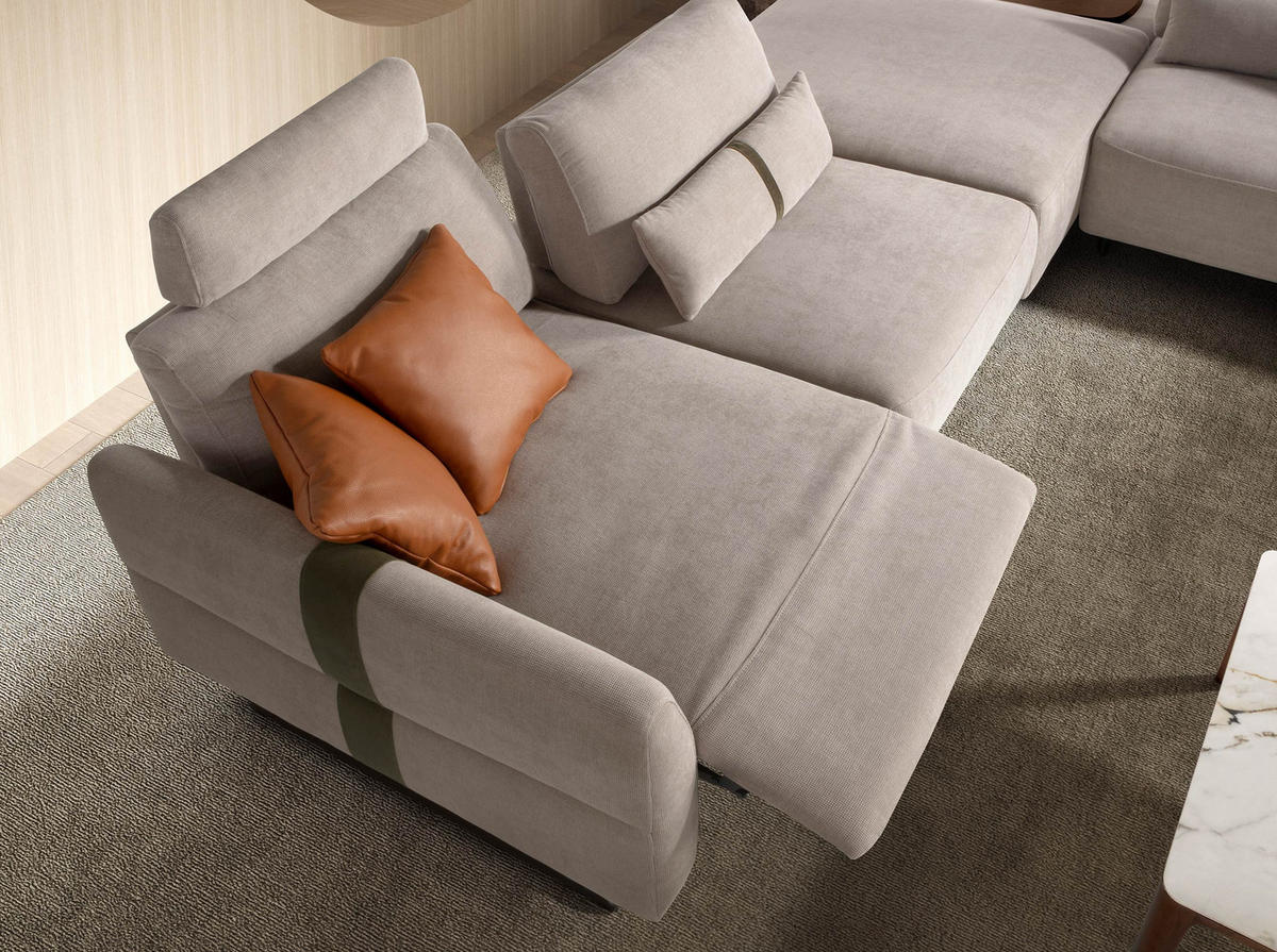 ECKSOFA Modulares Relax-Sofa mit Chaiselongue rechts, Stoff in Sandfarbe 500/305/87 cm - Sandfarben/Schwarz, Textil (500/305cm) - ANGEL CERDA
