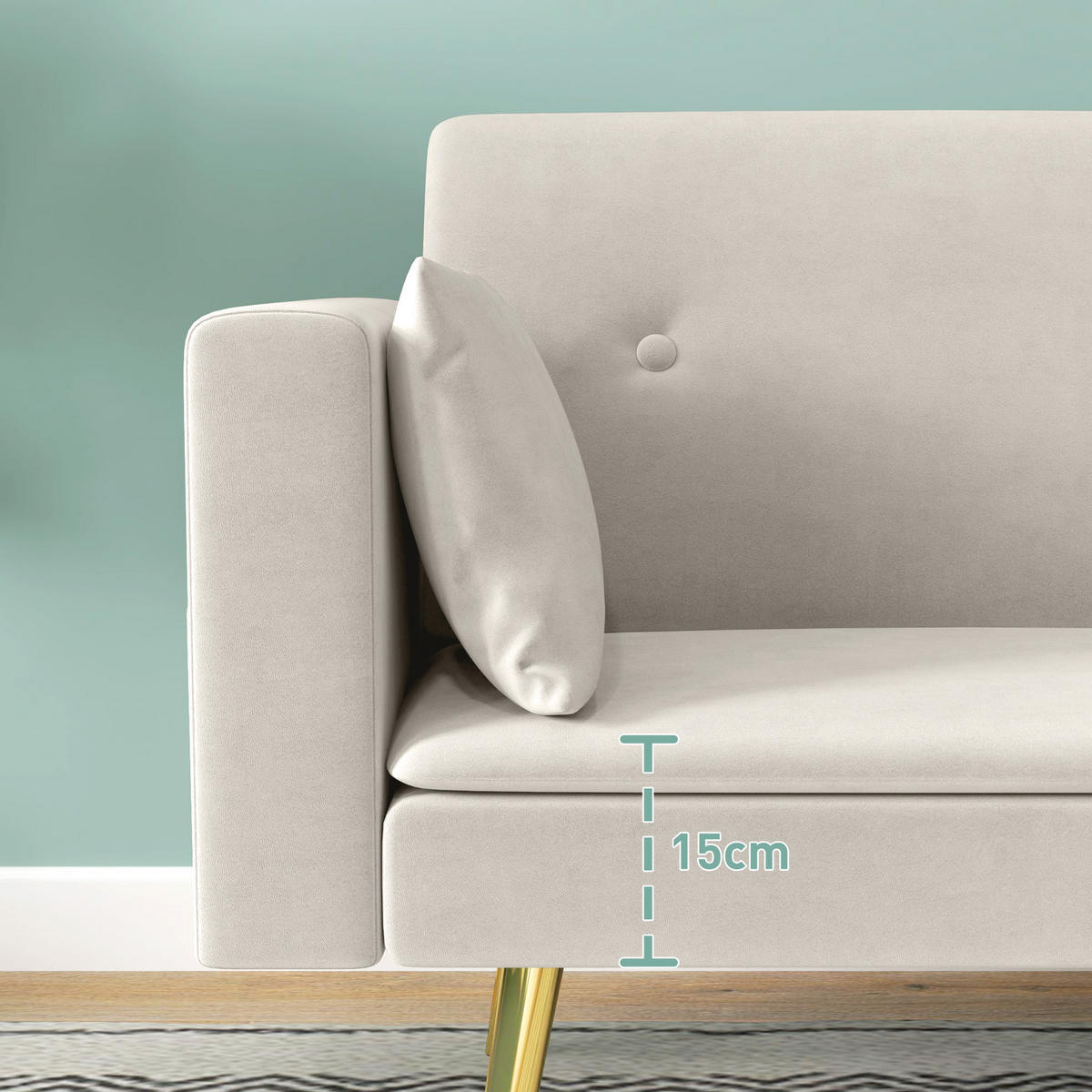 BETTSOFA 2-Sitzer DE-08183 verstellbare Rückenlehne, weiche Kissen Beige - Beige, Metall (181/78.5/73cm) - ComfortXL
