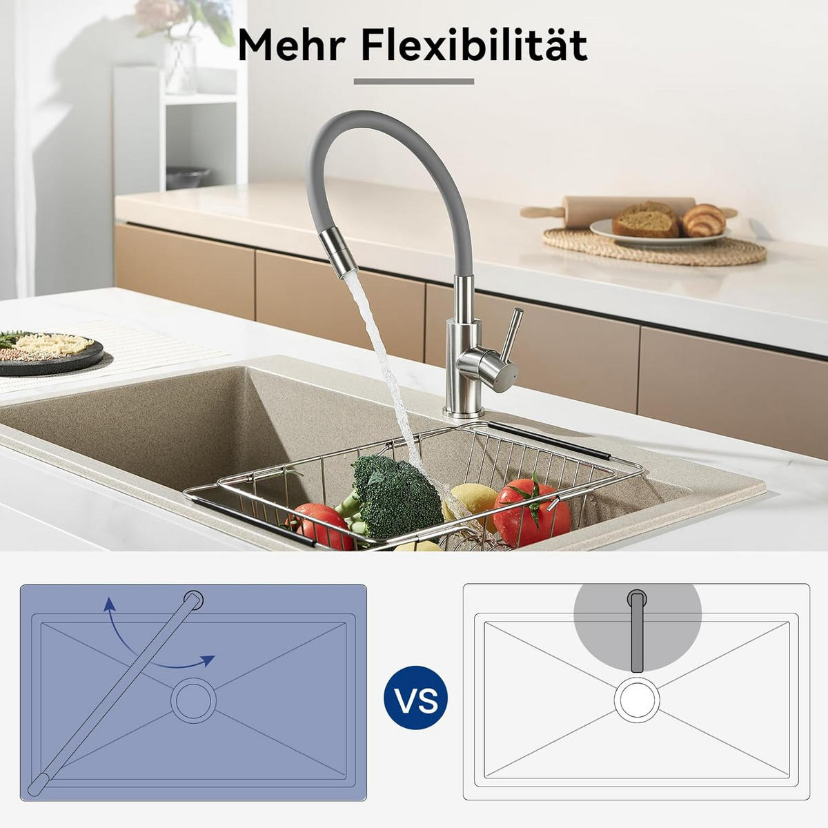 BADEZIMMERARMATUR, inklusive flexiblem Wasserschlauch, 590cm lang, silberfarben. - Silberfarben, Metall (33/6/17cm) - Vallsero