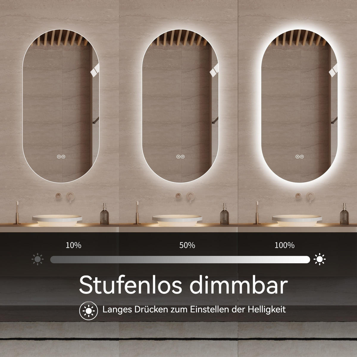 LED Badezimmerspiegel 60x120x3cm,Silber mit 3 Lichtfarben, Entspiegelung & zwei Anschlussarten - Silberfarben, Glas (3/120/60cm) - Modfu