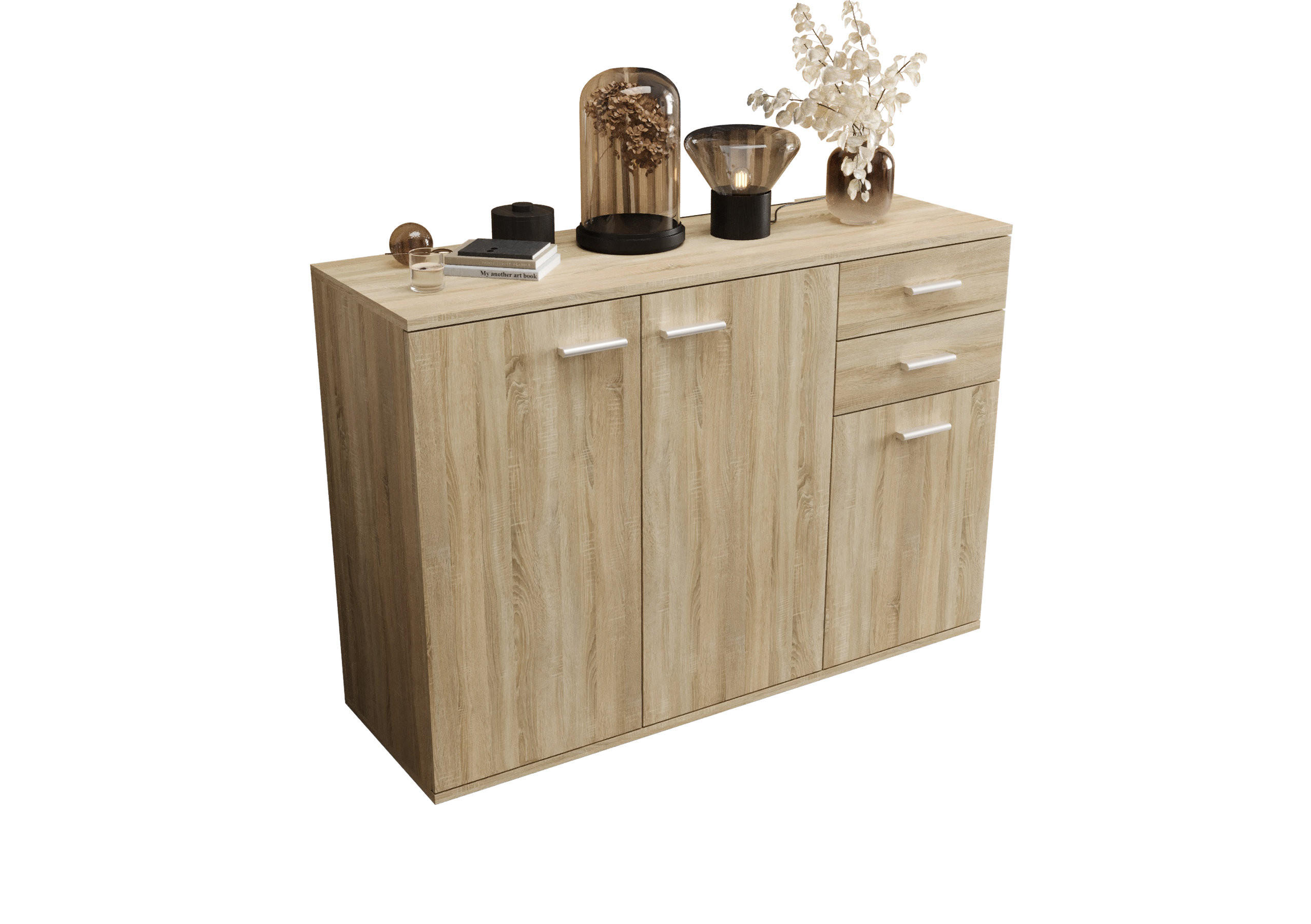 KOMMODE London LMK 3D2S mit 3 Türen, Sideboard in Farbe: Hellbraun, Größe: 106 x 75 x 35 cm - Hellbraun, Holzwerkstoff (106/75/35cm) - O-Sofa