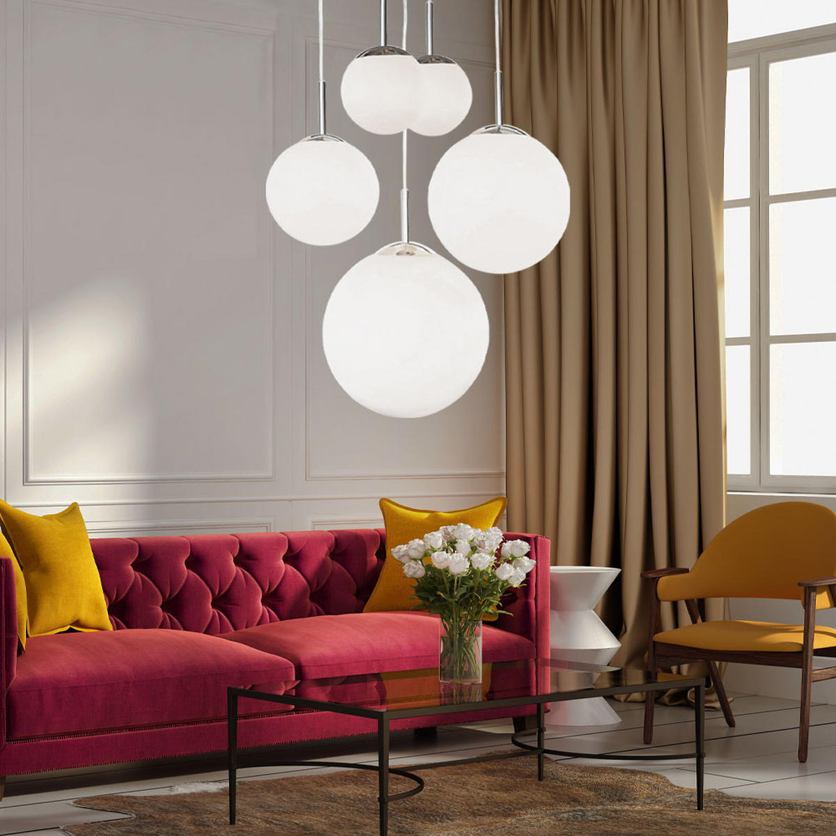 LED HÄNGELEUCHTE BALLA Weiß - Weiß, Glas (50/45/90cm)