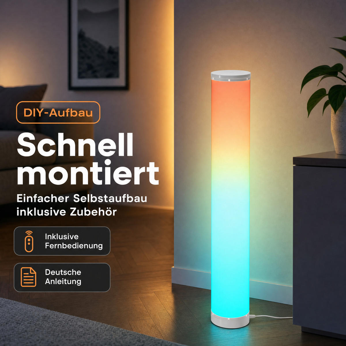 LED-DIGITALE-LICHTSÄULE - dimmbar mit Fernbedienung und RGB-Farbwechsel für modernes Ambiente - Weiß, Kunststoff (13/13/104cm) - Northpoint