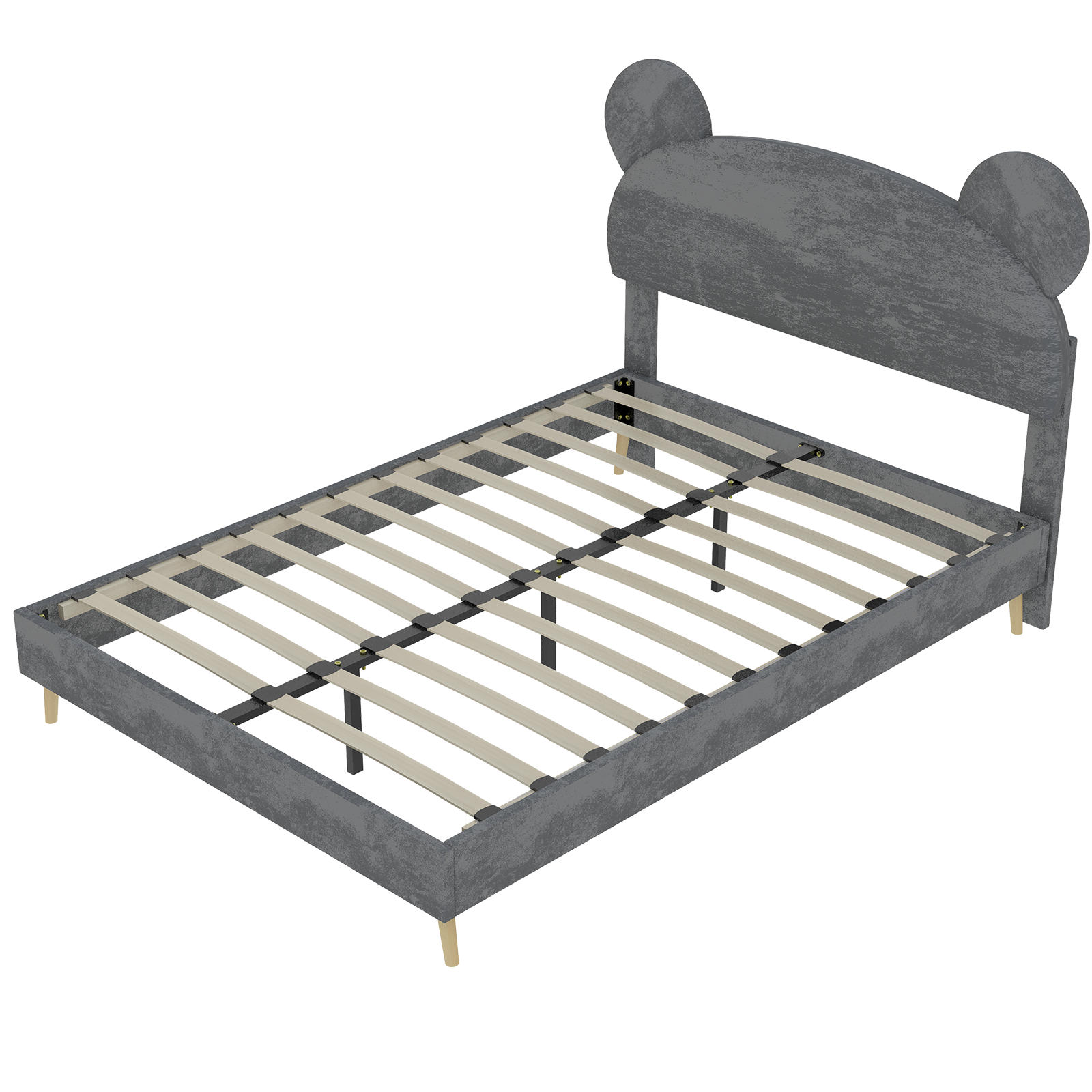 KINDERBETT 140/200 cm DE-35497 mit Bärenohr-Kopfteil Grau - Grau, Metall (140/200cm) - ComfortXL