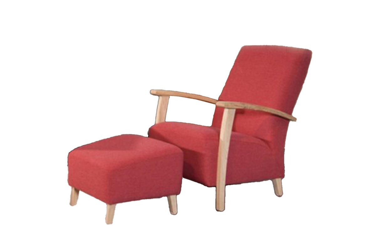 SESSEL MIT HOCKER REIKI Rot Webstoff - Rot, Textil (64/89/85cm) - KAWOLA