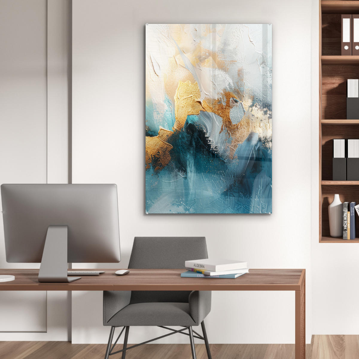 ACRYLGLASBILD Abstrakt - Kunst - Gold - Blau 60x90 cm - Petrol, Glas (60/90cm) - MuchoWow