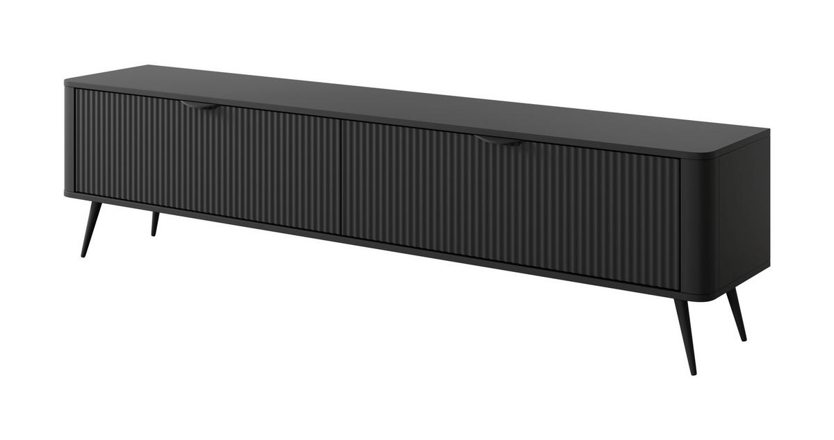 LOWBOARD Vespasia 2T Schwarz 200/51,2/38 cm – Geriffelten Fronten - Schwarz, Holzwerkstoff/Metall (200/51.2/38cm) - AX Living