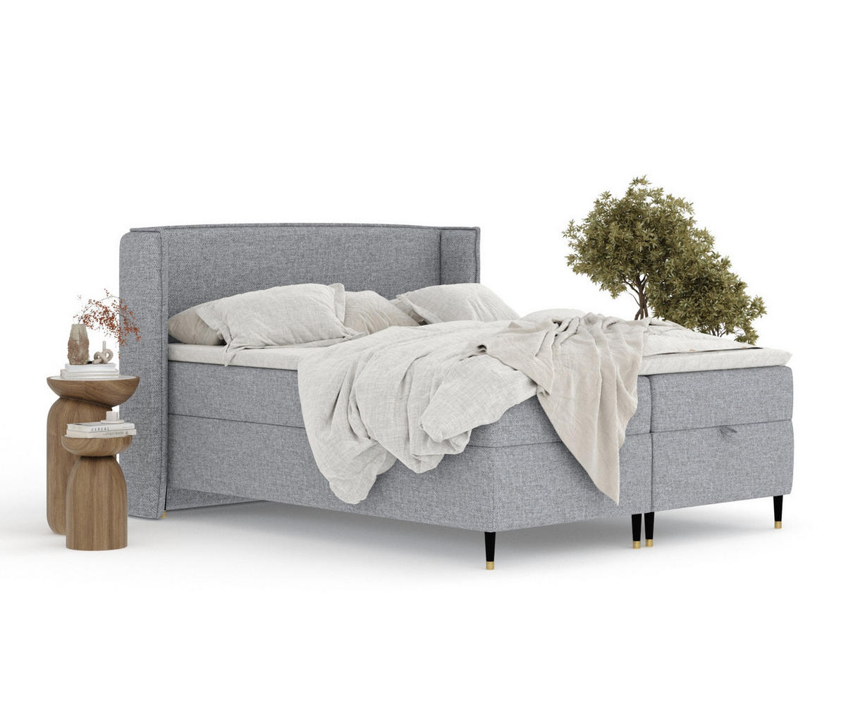 BOXBETT Monpelli Grau 180/200 cm mit Matratze und Topper - Schwarz/Grau, Holz/Holzwerkstoff (180/200cm) - Maison de Reve