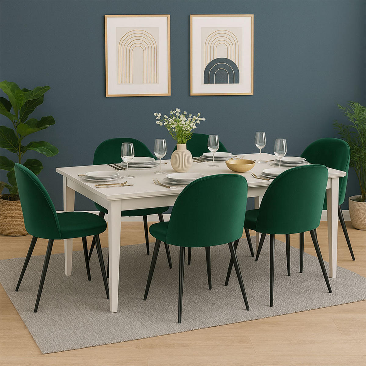ESSGRUPPE 7-TLG. Venedig Weiß, Grün - Grün, Holzwerkstoff/Textil (95/76/276cm) - ebuy24