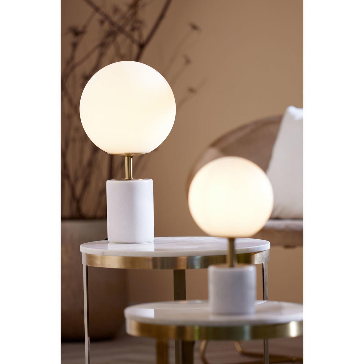 TISCHLAMPE Medina Weiß Ø25/47 cm - Weiß, Glas (25/25/47cm) - Light & Living