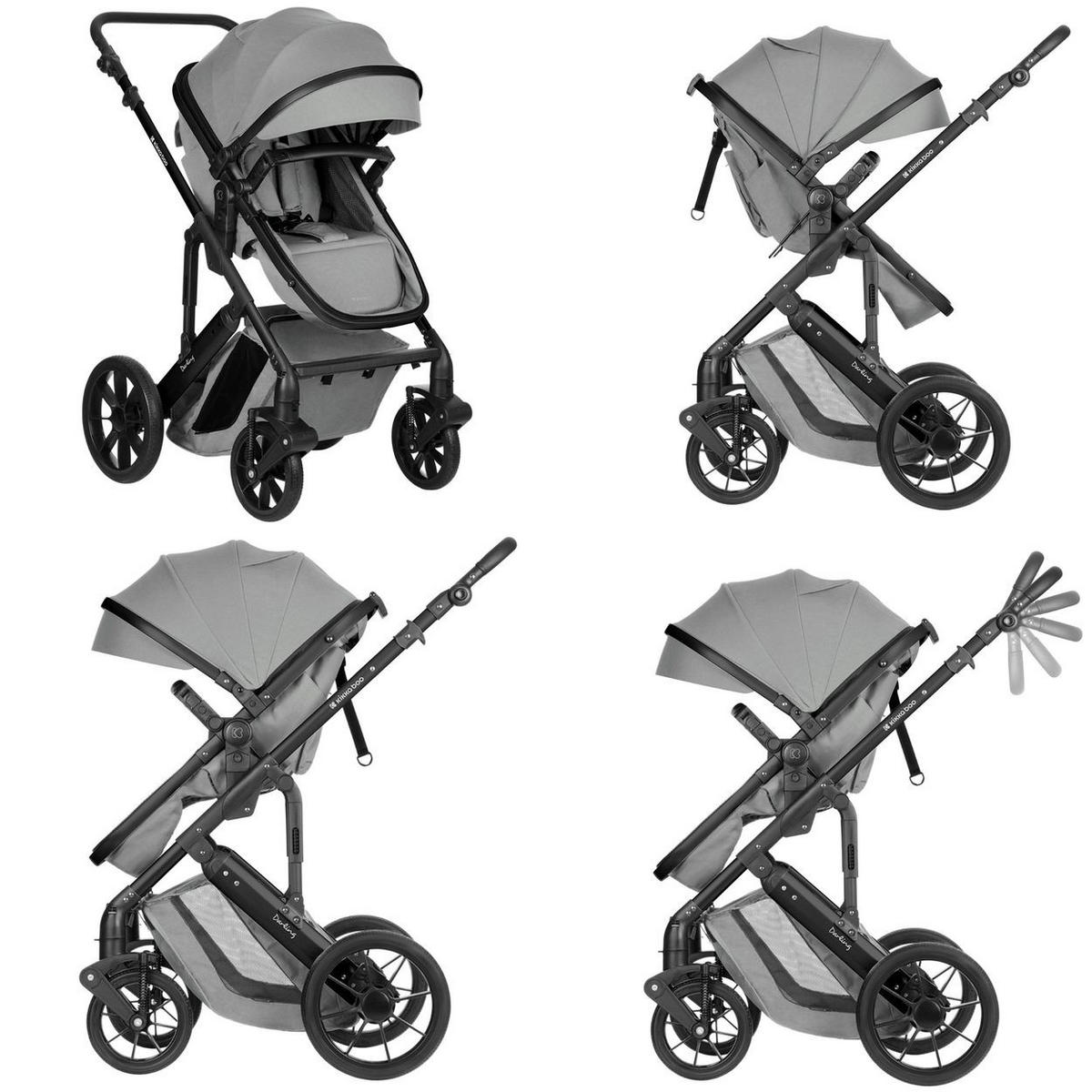 KOMBIKINDERWAGEN Darling 3 in 1 hellgrau Sportsitz Tragetasche Autositz Wickeltasche - Grau, Metall (55/60/110cm) - Kikka boo