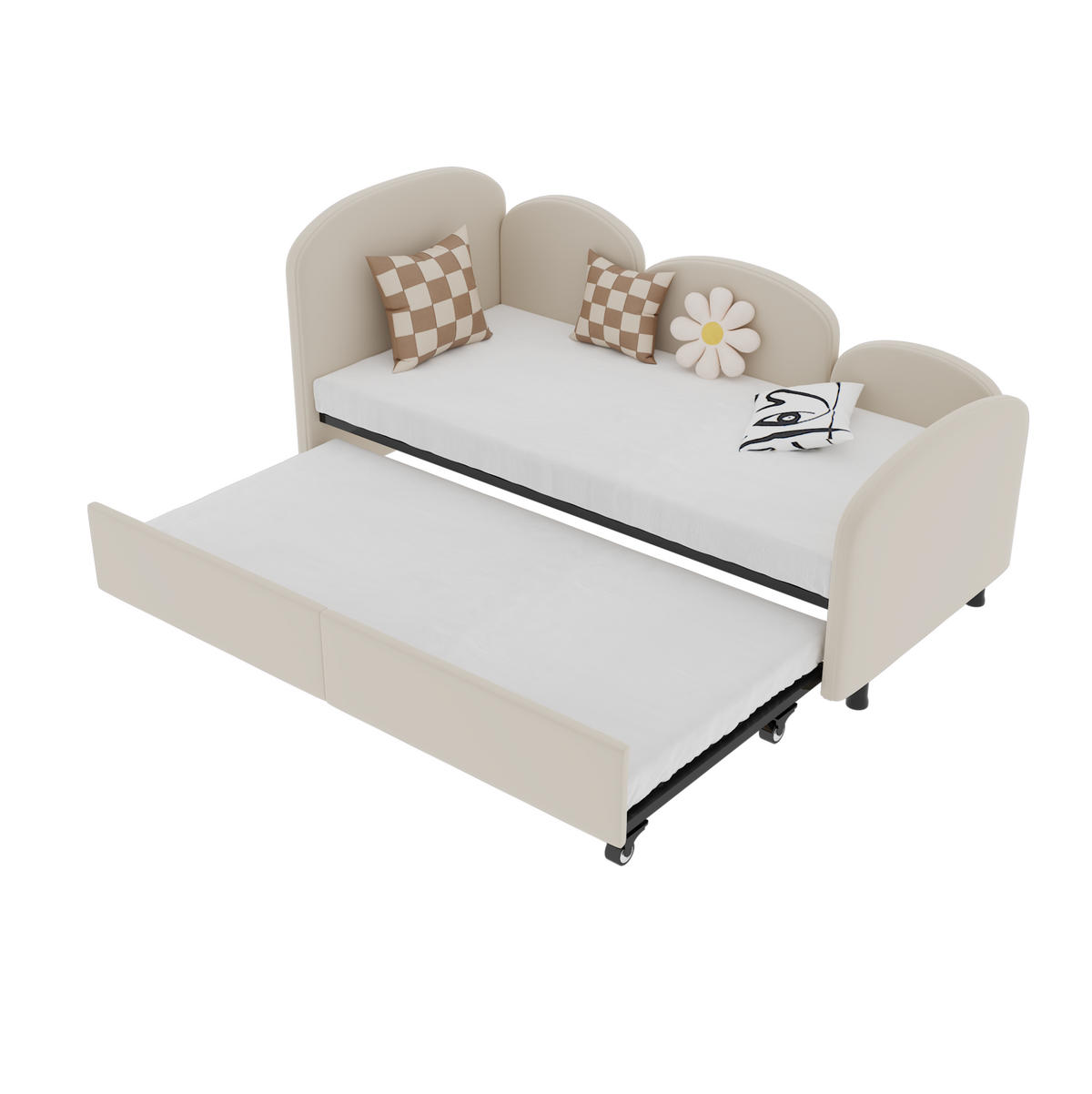 POLSTERBETT 90/200 cm in Beige aus Samt mit Schublade und Blumenform - Beige, Textil (90/200cm) - Flora Grace