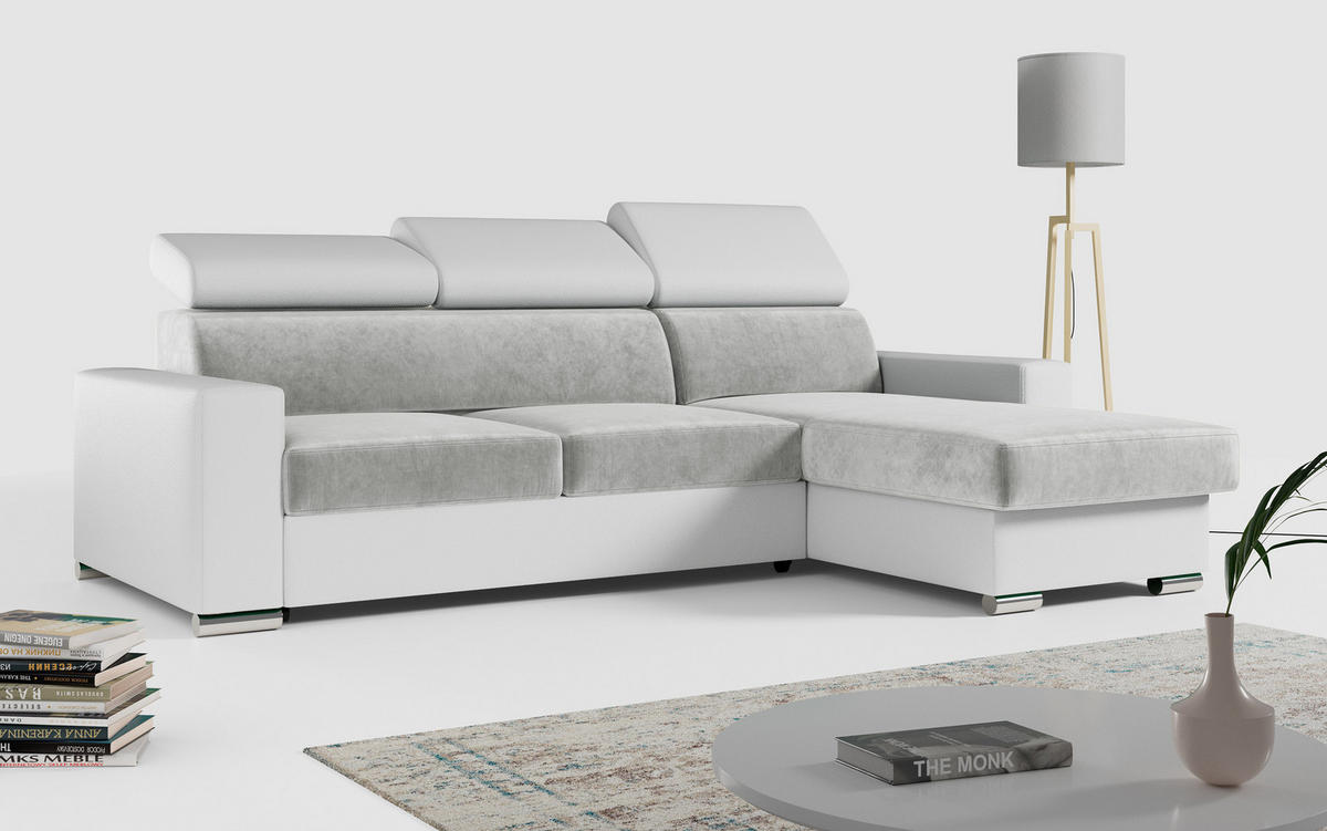 ECKSOFA FOX-L Hellgrau/Weiß - Silberfarben/Hellgrau, Kunststoff/Textil (242/168cm) - MKS