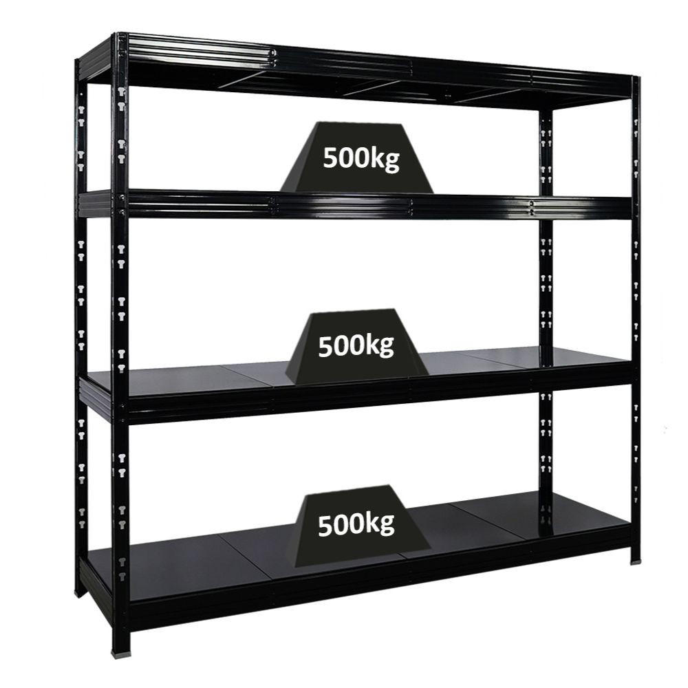 SCHWERLASTREGAL Rhino 180x200x60 cm 4 Stahlplatten-Ebenen Fachlast 500 kg Schwarz - Schwarz, Metall (200/180/60cm) - PROREGAL