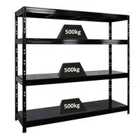 SCHWERLASTREGAL Rhino 180x200x60 cm 4 Stahlplatten-Ebenen Fachlast 500 kg Schwarz - Schwarz, Metall (200/180/60cm) - PROREGAL