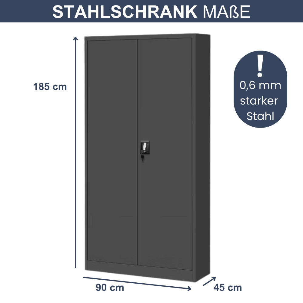 Thumbnail - Deluke Metallschrank, Anthrazit, Metall, Rechteckig, 90x185x45 cm, Arbeitszimmer, Aktenschränke