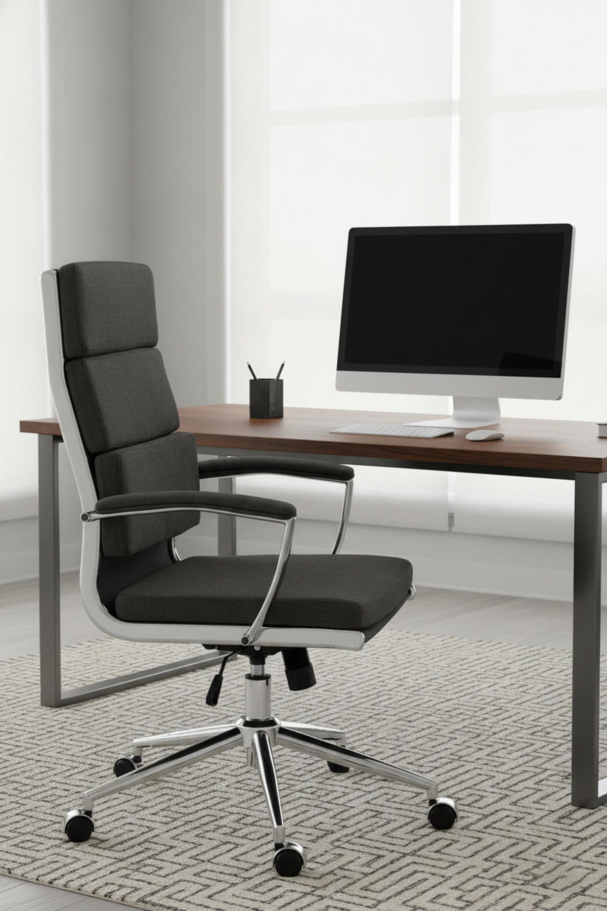 BÜROSTUHL Cyron Stoff dunkelgrau - Chromfarben/Dunkelgrau, Textil/Metall (61/115/65cm) - TPFLiving