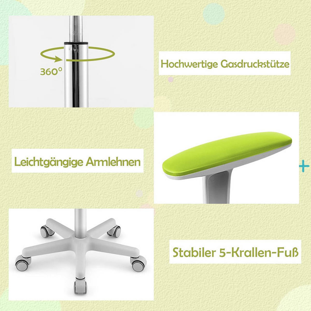 KINDER‑BÜROSTUHL 360°drehbar grün - Grün, Kunststoff (54/80/54cm) - COSTWAY