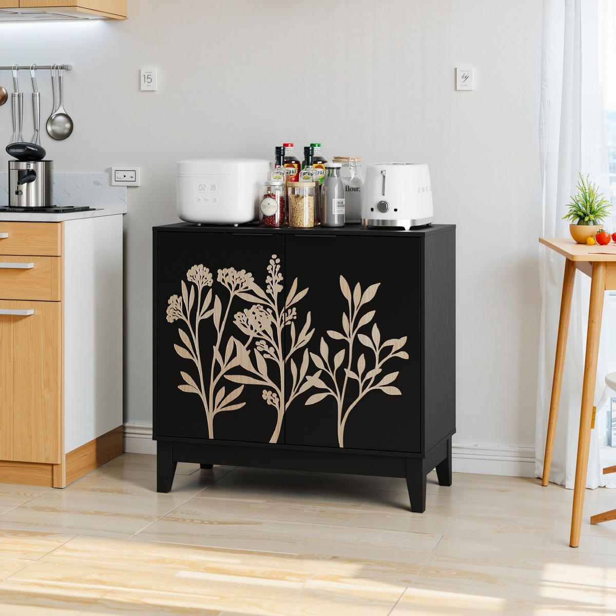 SIDEBOARD mit 2 Türen und verstellbarem Einlegeboden Schwarz - Schwarz, Holzwerkstoff (80/76/38cm) - Meubliv