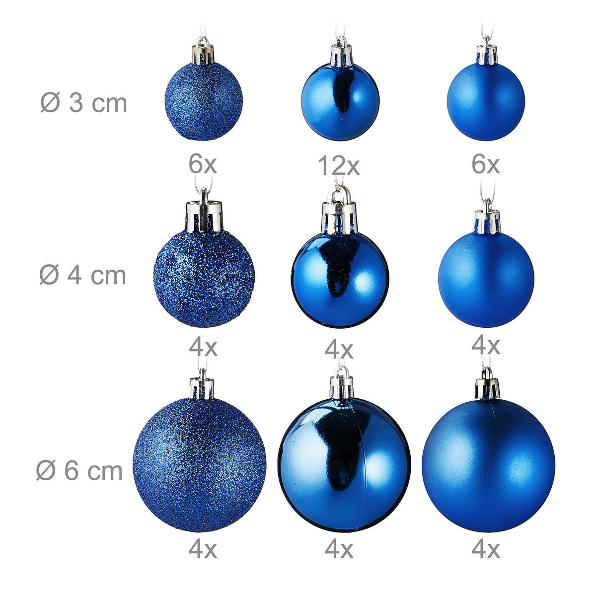 100-TLG.WEIHNACHTSKUGELN-SET - Blau, Kunststoff (30/24/12cm) - Relaxdays