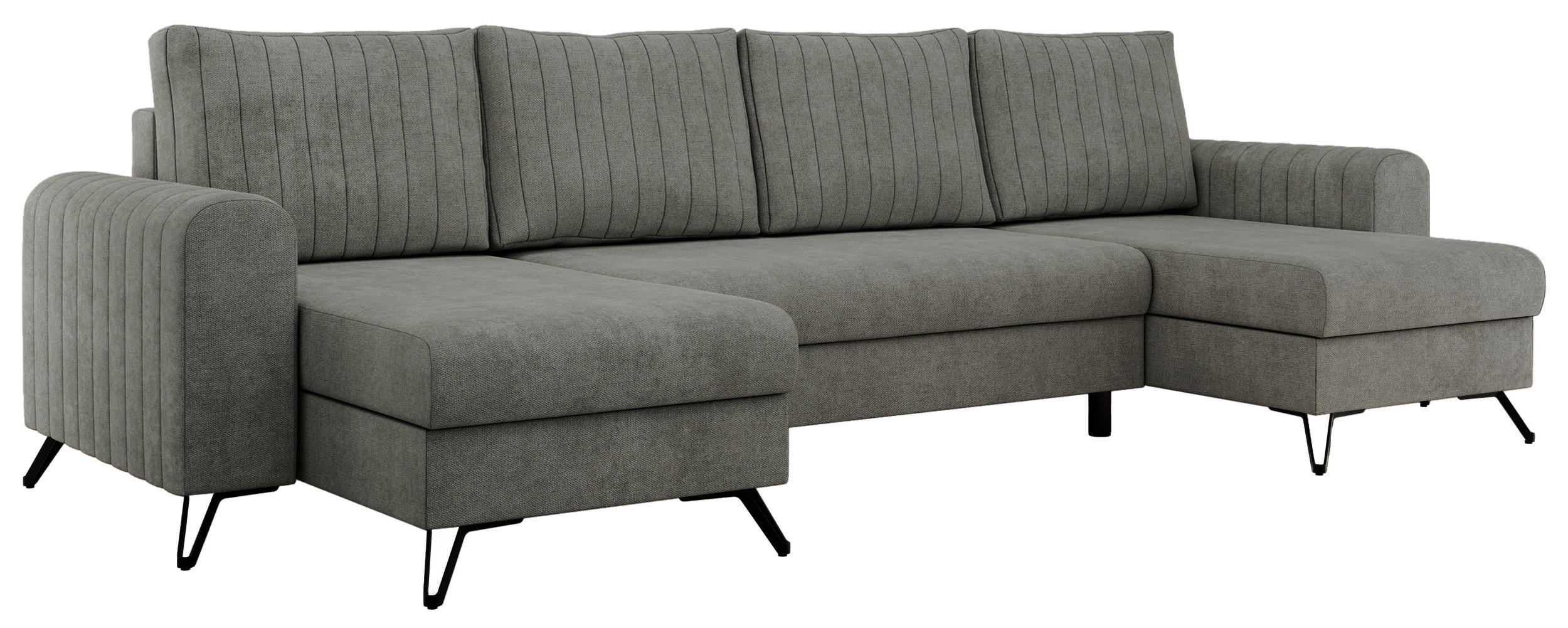 WOHNLANDSCHAFT AXEL U Struktur Grau - Schwarz/Grau, Textil/Metall (312/90/140cm) - MKS