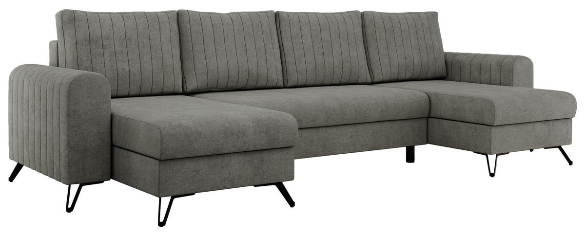 WOHNLANDSCHAFT AXEL U Struktur Grau - Schwarz/Grau, Textil/Metall (312/90/140cm) - MKS
