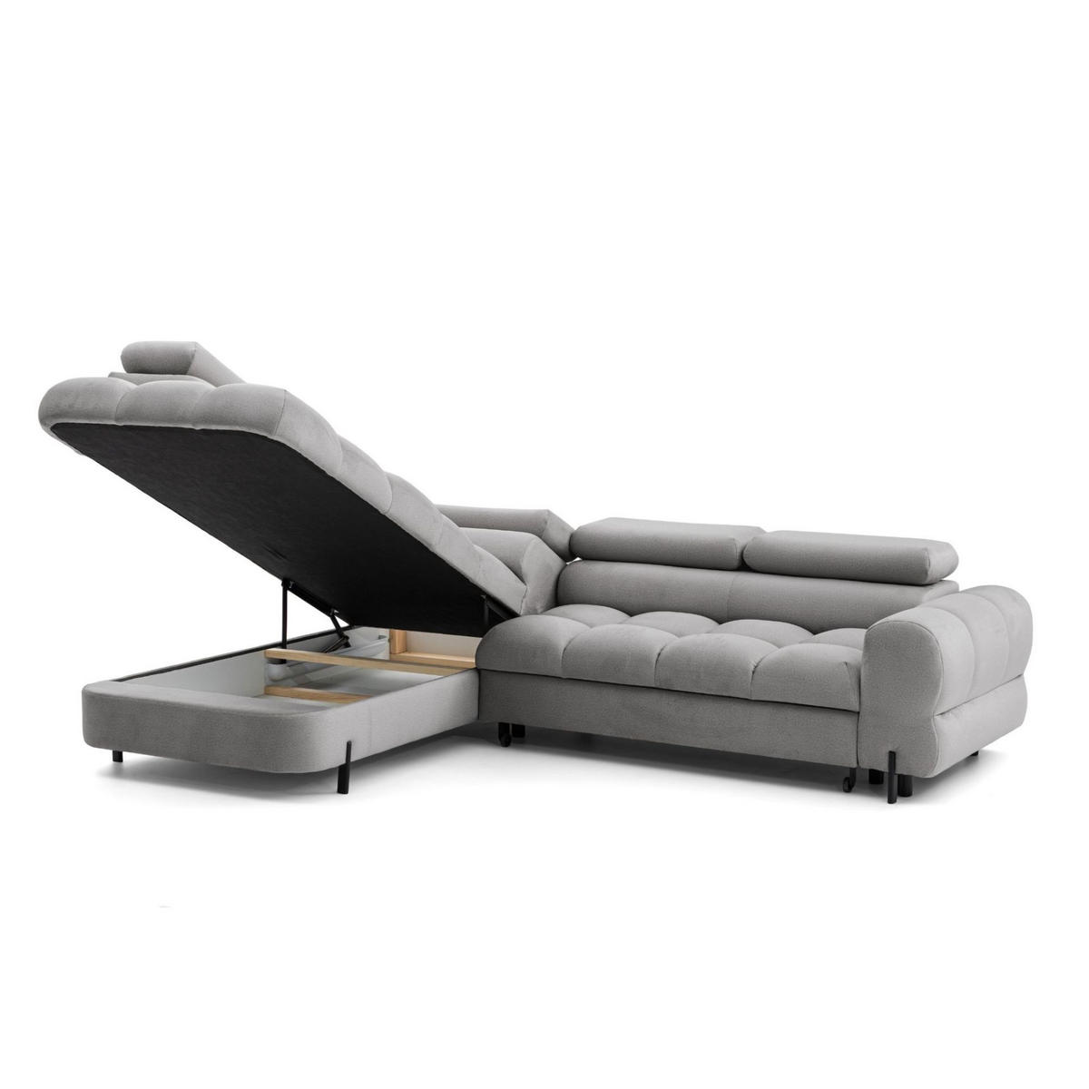 ECKSOFA BOWL L Links mit Schlaffunktion 125x195 Velours Grau - Schwarz/Grau, Holz/Textil (260/195cm) - Muffo